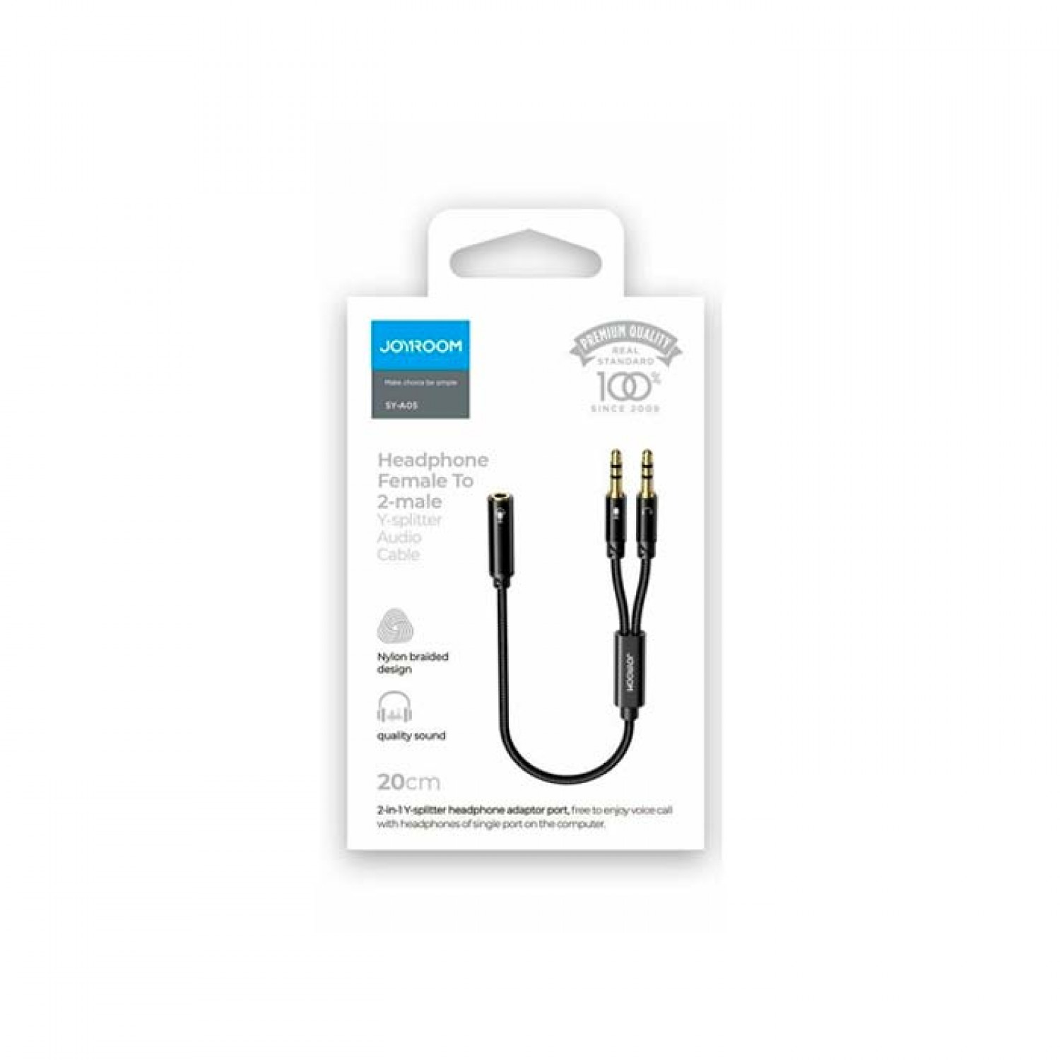 Joyroom Μετατροπέας 3.5mm 2x male σε 3.5mm female 0,2m Μαύρο