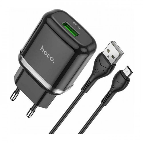 Hoco N3 Aspiring Γρήγορος Φορτιστής με Θύρα USB-A και Καλώδιο Micro-USB Μαύρο