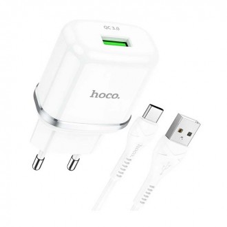 Hoco N3 Aspiring Γρήγορος Φορτιστής με Θύρα USB-A και Καλώδιο USB-C Λευκό