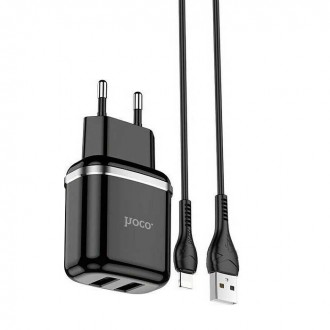 Hoco N4 Aspiring Γρήγορος Φορτιστής με 2 Θύρες USB-A και Καλώδιο Lightning Μαύρο