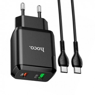 Hoco N5 Favor Γρήγορος Φορτιστής με Θύρα USB-A και Θύρα USB-C και Καλώδιο USB-C 18W Quick Charge 3.0 / Power Delivery Μαύρο