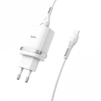 Hoco Φορτιστής με Θύρα USB-A και Καλώδιο micro USB Quick Charge 3.0 Λευκός (C12Q)