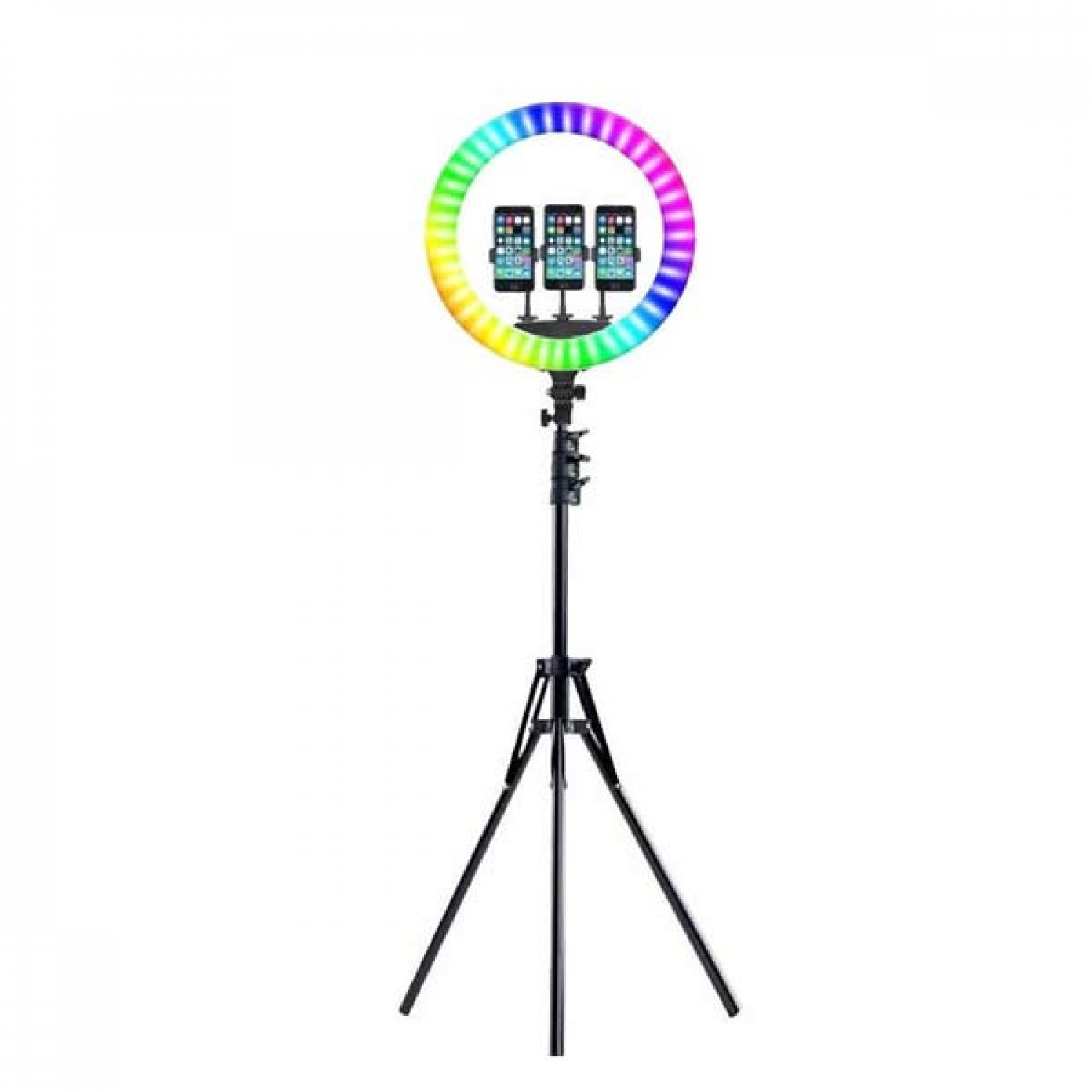 RGB Ring Light RGB Selfie Ring Light 45cm με Τρίποδο Δαπέδου και 3 Βάσεις Κινητών