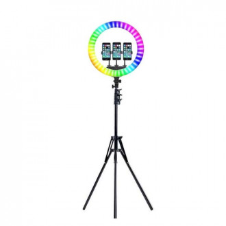 RGB Ring Light RGB Selfie Ring Light 45cm με Τρίποδο Δαπέδου και 3 Βάσεις Κινητών