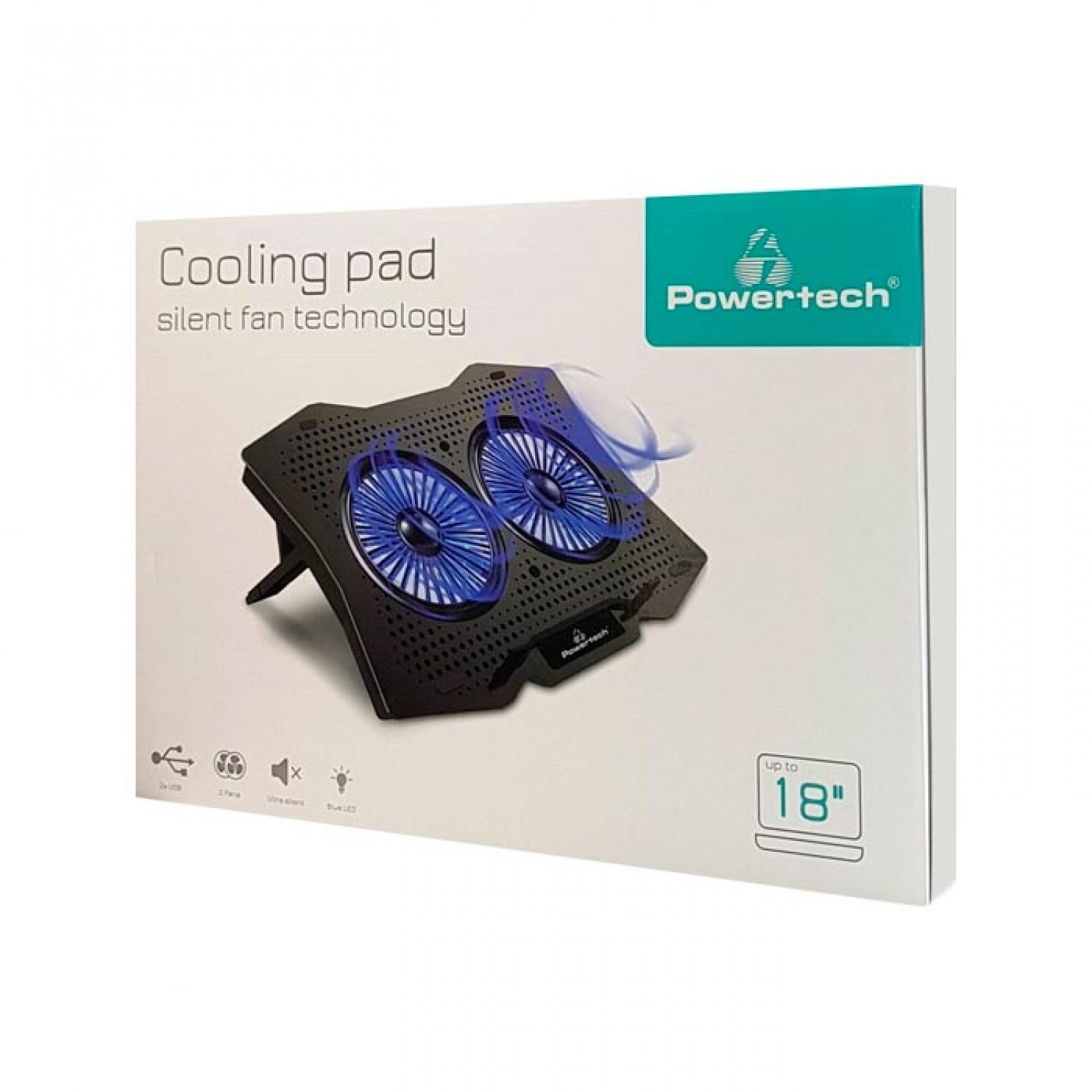 Powertech PT-929 Cooling Pad για Laptop έως 18" με 2 Ανεμιστήρες και Φωτισμό Μαύρο