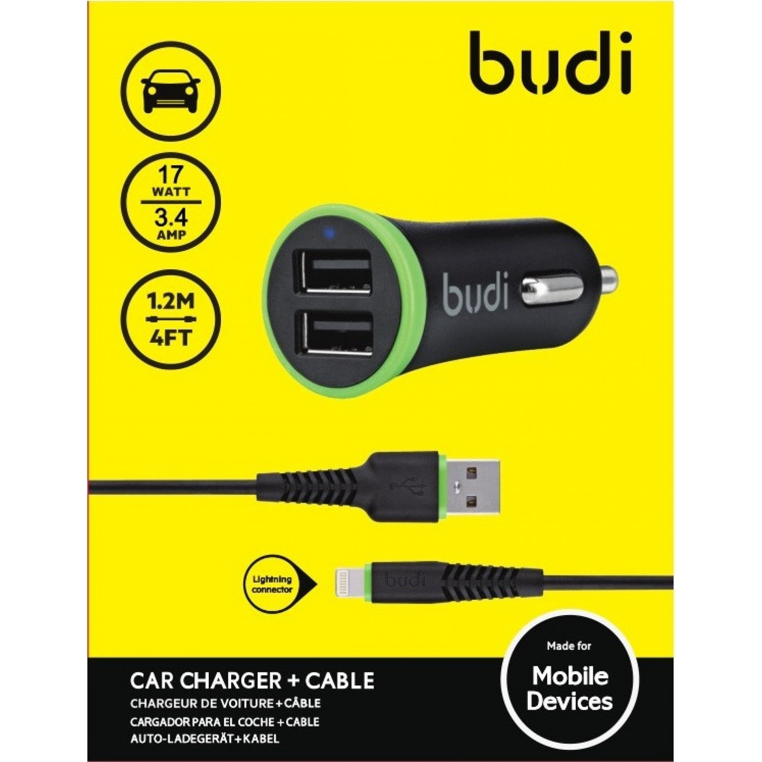 Budi - Car Charger Φορτιστής Αυτοκινήτου 17W με Θύρες 2x USB + Καλώδιο Lightning Μαύρο Budi - Car Charger Φορτιστής Αυτοκινήτου 17W με Θύρες 2x USB + Καλώδιο Lightning Μαύρο