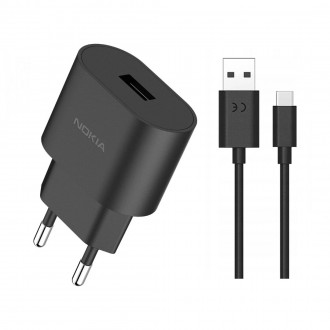 Nokia Φορτιστής με Θύρες: 1xUSB και Καλώδιο USB-A σε Type-C Μαύρο